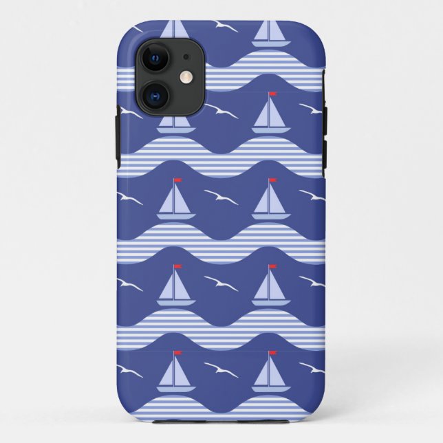 Segelboote auf einem gestreiften Seemuster Case-Mate iPhone Hülle (Rückseite)
