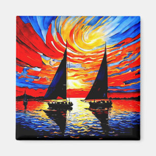 Segelboote bei Sonnenuntergang 1 Magnet