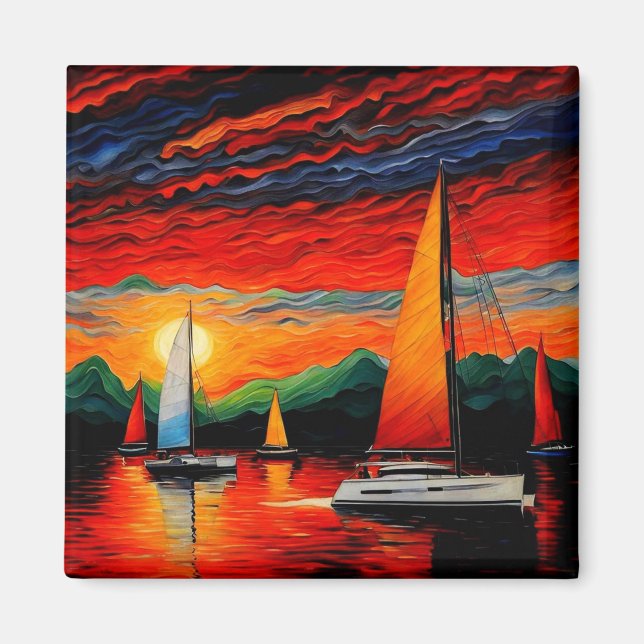 Segelboote bei Sonnenuntergang 3 Magnet (Vorne)