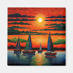 Segelboote bei Sonnenuntergang 4 Magnet