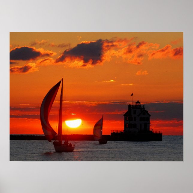 Segelboote bei Sonnenuntergang Poster (Vorne)