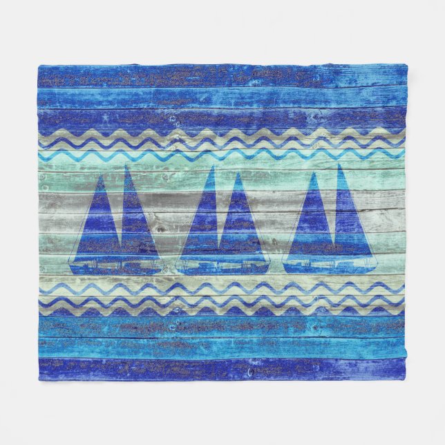 Segelboote der Rustikalen Navy Blue Coastal Fleecedecke (Vorderseite (Horizontal))