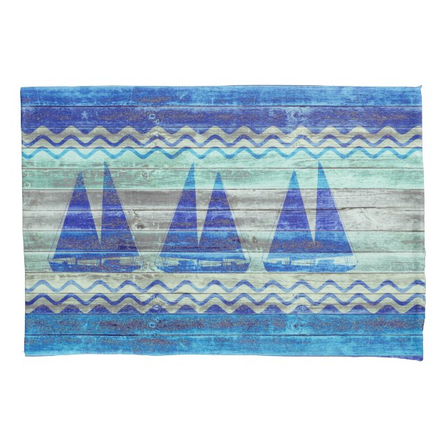 Segelboote der Rustikalen Navy Blue Coastal Kissenbezug (Vorderseite)