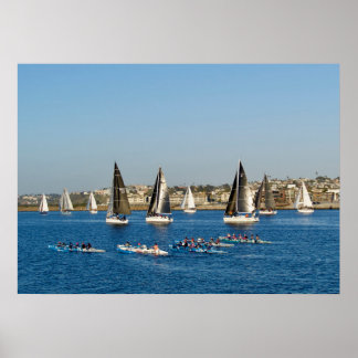 Segelboote im Kanal. Marina Del Rey, CA Poster