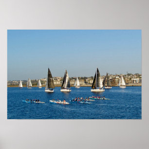 Segelboote im Kanal. Marina Del Rey, CA Poster