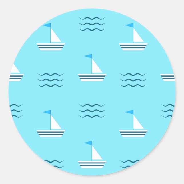 Segelboote im Muster des Blauen Meeres Runder Aufkleber (Vorderseite)