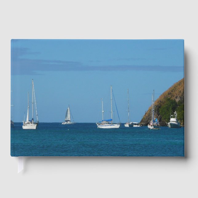 Segelboote in der Bucht Weißes und Blaues Wassersc Gästebuch (Vorderseite)
