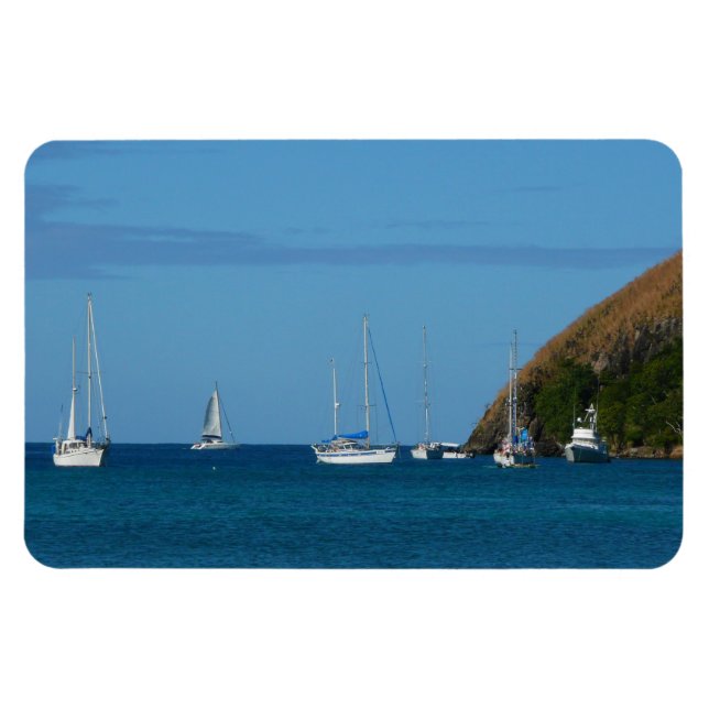 Segelboote in der Bucht Weißes und Blaues Wassersc Magnet (Horizontal)