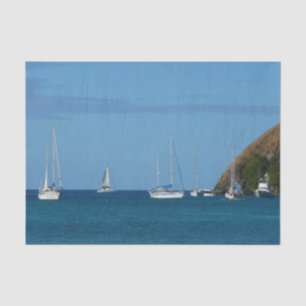 Segelboote in der Bucht Weißes und Blaues Wassersc Seidenpapier