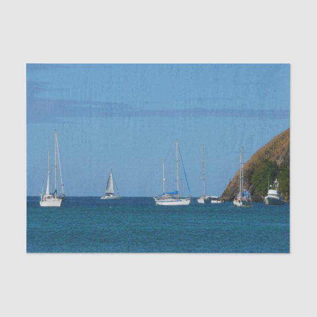 Segelboote in der Bucht Weißes und Blaues Wassersc Seidenpapier (Vorderseite)