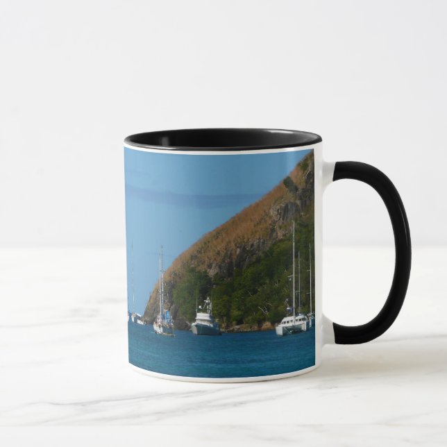 Segelboote in der Bucht Weißes und Blaues Wassersc Tasse (Rechts)