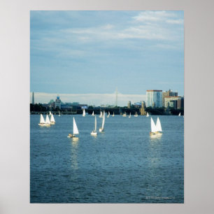 Segelboote in einem Fluss, Charles River, Boston,  Poster