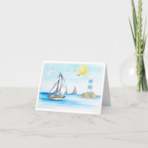 Segelboote in einer Blue Ocean Note Card (Leere In Dankeskarte
