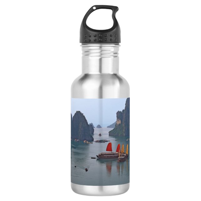 Segelboote in Ha Long Bay - Vietnam, Asien Edelstahlflasche (Vorderseite)