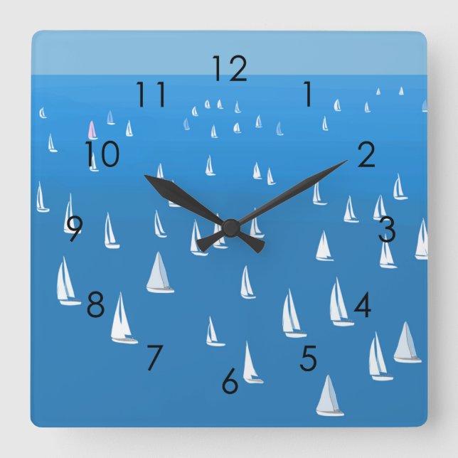 Segelboote in tiefblauem Meer - Regatta Sailboote Quadratische Wanduhr (Vorderseite)