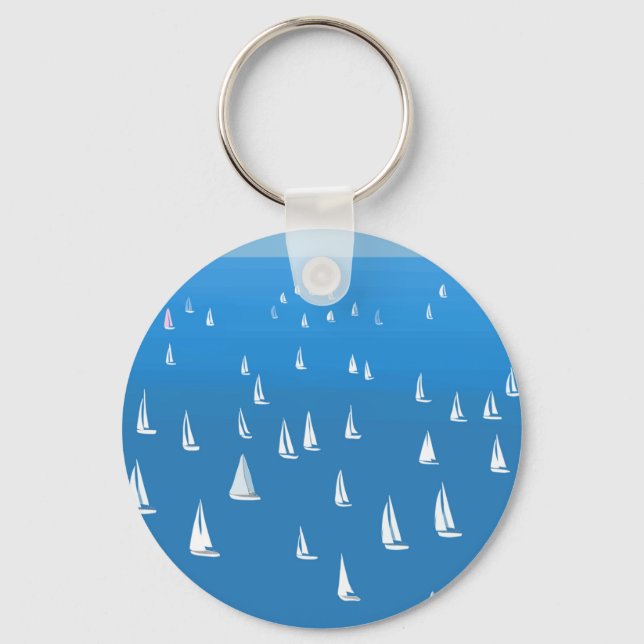 Segelboote in tiefblauem Meer - Regatta Sailboote Schlüsselanhänger (Vorderseite)
