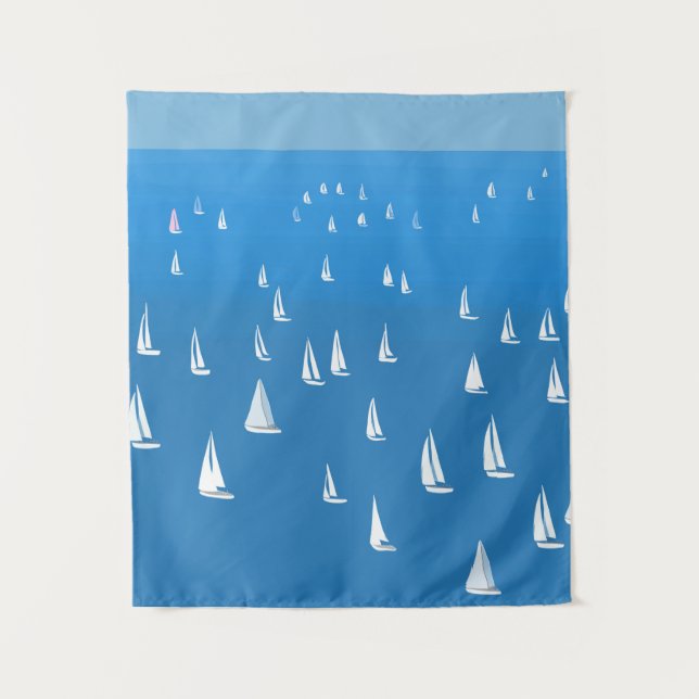 Segelboote in tiefblauem Meer - Regatta Sailboote Wandteppich (Vorderseite)