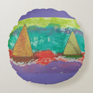 Segelboote Lila Wasser Rundes Kissen
