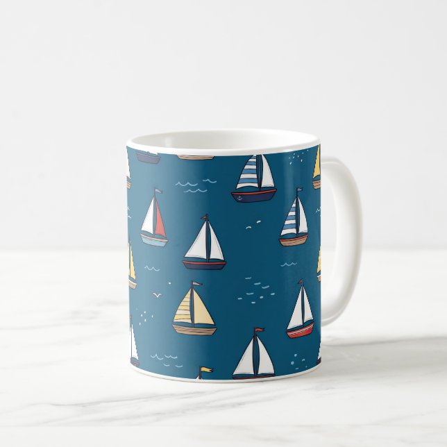 Segelboote-Maritimes Muster Kaffeetasse (VorderseiteRechts)