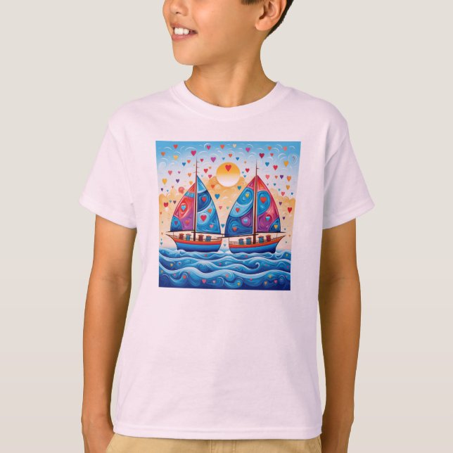 Segelboote mit Herz T-Shirt (Vorderseite)