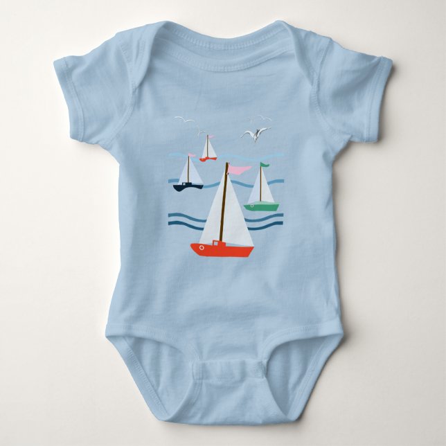 Segelboote, Möwen, Meereswellen Baby Strampler (Vorderseite)