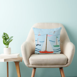 Segelboote, Möwen, Meereswellen Kissen