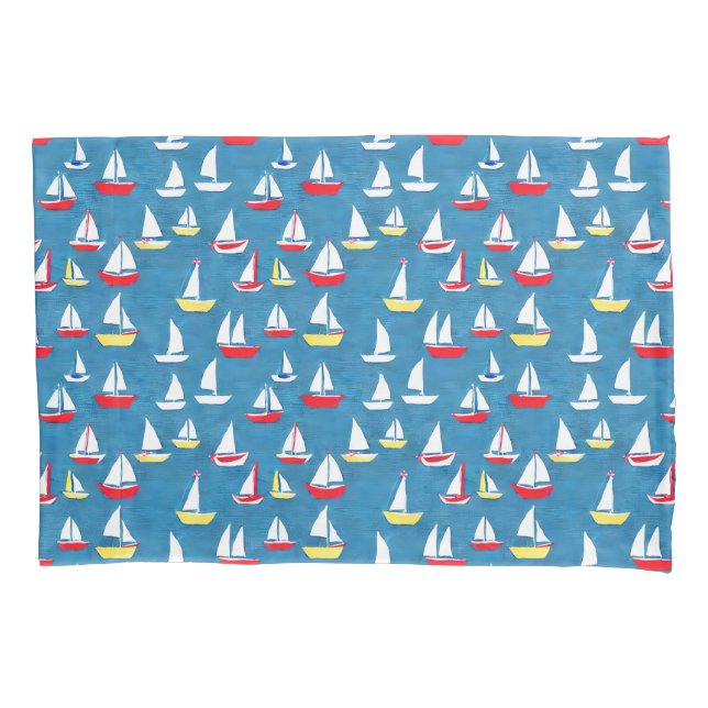 Segelboote Muster Blau Kissenbezug (Vorderseite)