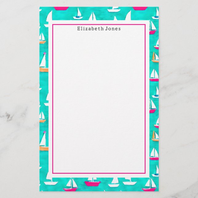 Segelboote Muster Pink & Aqua Briefpapier (Vorderseite)