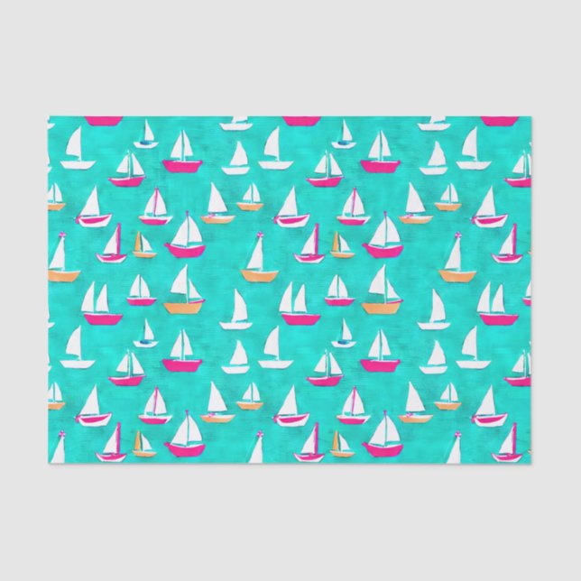 Segelboote Muster Pink & Aqua Seidenpapier (Vorderseite)
