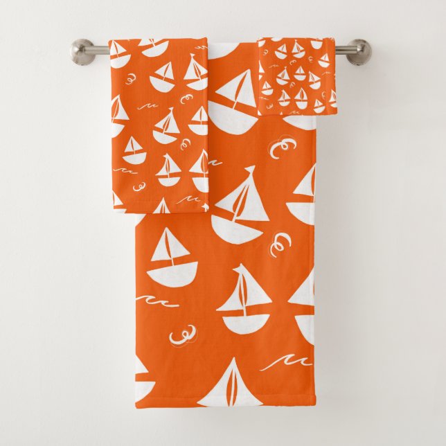 Segelboote Muster Red White Badhandtuch Set (Insitu)