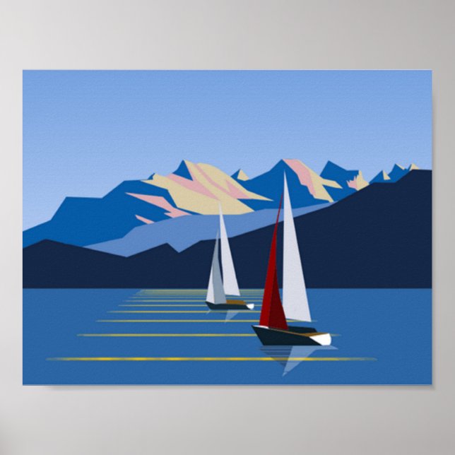Segelboote und Berge Poster (Vorne)