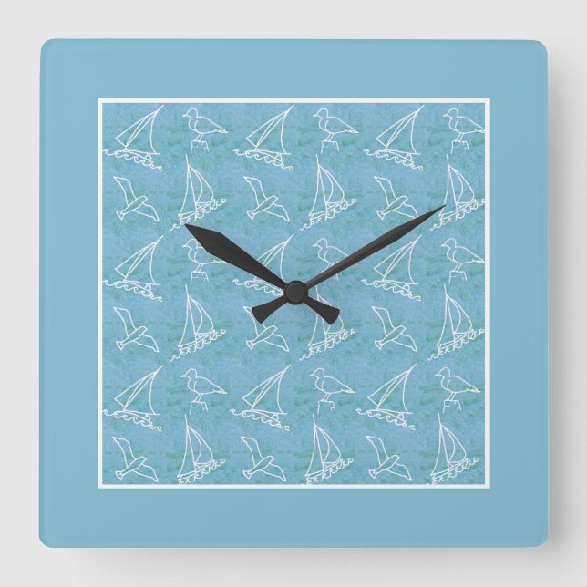 Segelboote und die Maueruhr auf dem Seagulsplatz Quadratische Wanduhr (Vorderseite)