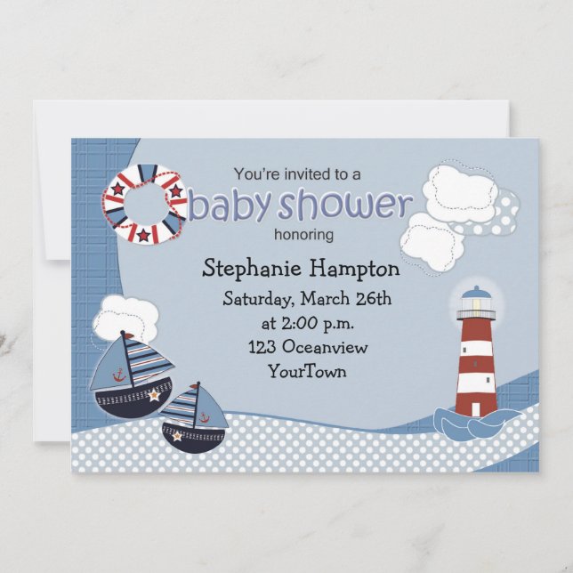 Segelboote und Leuchtturm-Babyparty-Einladung Einladung (Vorderseite)