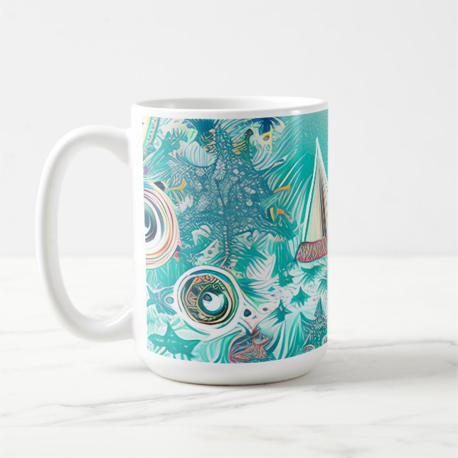 Segelboote und Meereslebewesen Abstrakte Strandkun Kaffeetasse (Links)