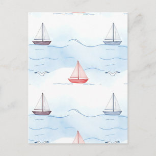 Segelboote und Möwen Nahtloses Muster Postkarte