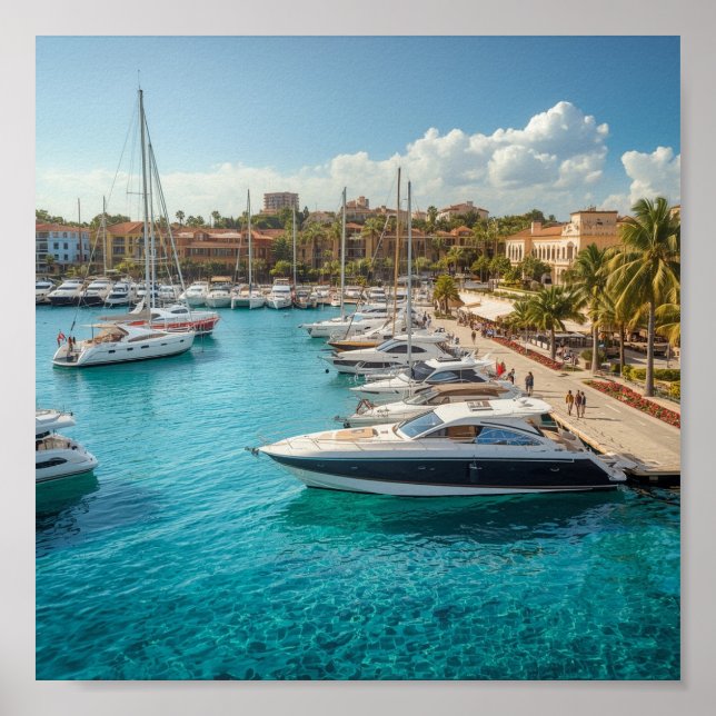 Segelboote und Speedboat auf Yacht Haven Poster (Vorne)