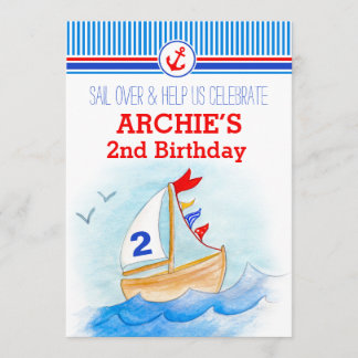 Segelbootjungs zum zweiten Geburtstag laden ein Einladung
