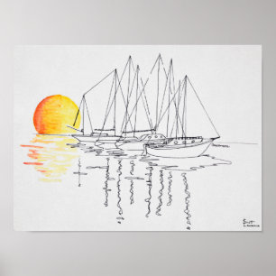 Segelbootreflexion Concarneau, Bretagne Poster