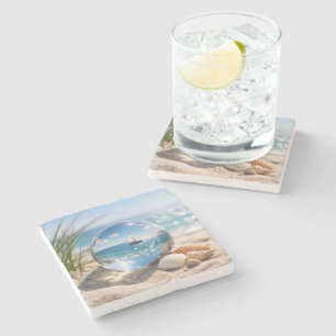 Segelbootreflexion in Glassphäre Steinuntersetzer