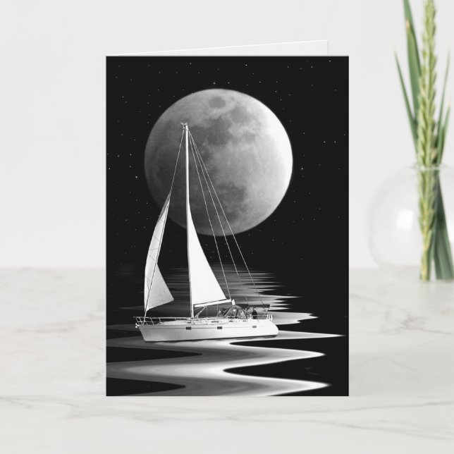 Segelbootsegeln auf moonlit Wasser Karte (Vorderseite)