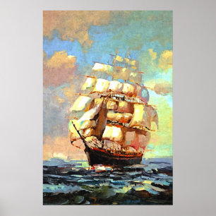 Segelbootsegeln im Meer (extrahiert) Poster