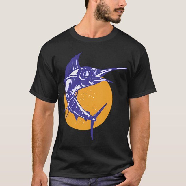 Segelfisch Fisch Springt Retro T-Shirt (Vorderseite)