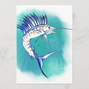 Segelfisch in Aquarellfarbe Einladung