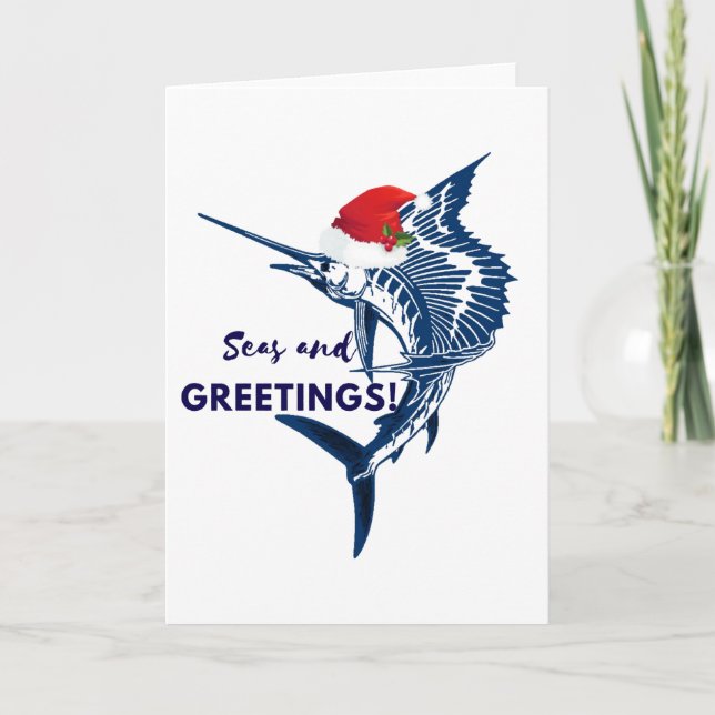 Segelfisch-Weihnachtssee-und -gruß-Karte Feiertagskarte (Vorderseite)