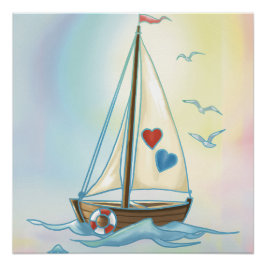 Segelherzen – Minimalistisches Boot mit Liebessege Poster