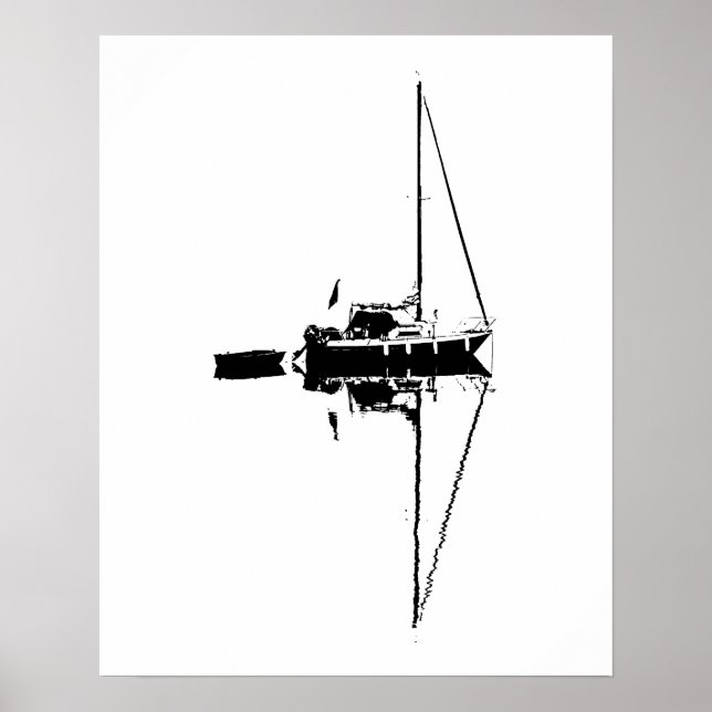 Segeljacht mit Reflektion auf einem ruhigen Meer Poster (Vorne)
