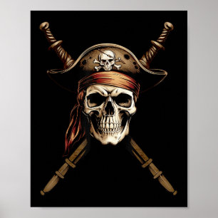 Segelkapitän Piratenflagge Totenkopf Schwerter Poster