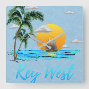 Segelkey West Florida Quadratische Wanduhr