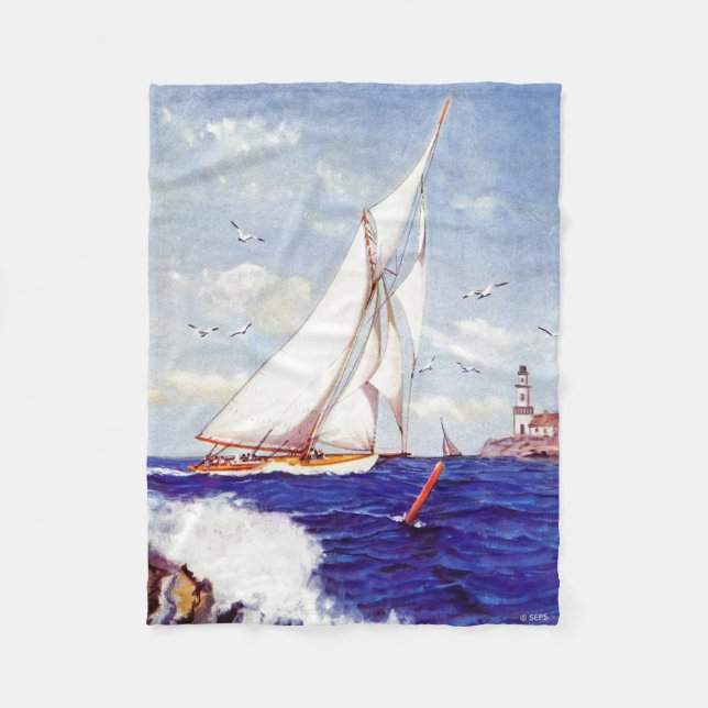 Segeln am Leuchtturm von Albert B. Zeichen Fleecedecke (Vorderseite)