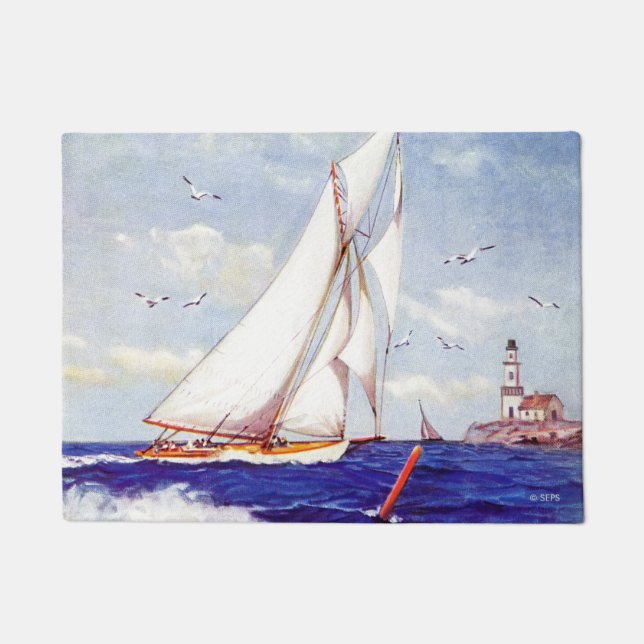 Segeln am Leuchtturm von Albert B. Zeichen Fußmatte (Vorderseite)